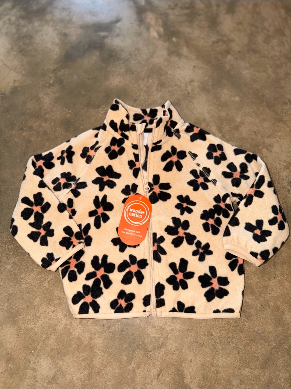 NWT Wonder Nation Girls 2T Daisy Floral Microfleece Full Zip Jacket Neutral